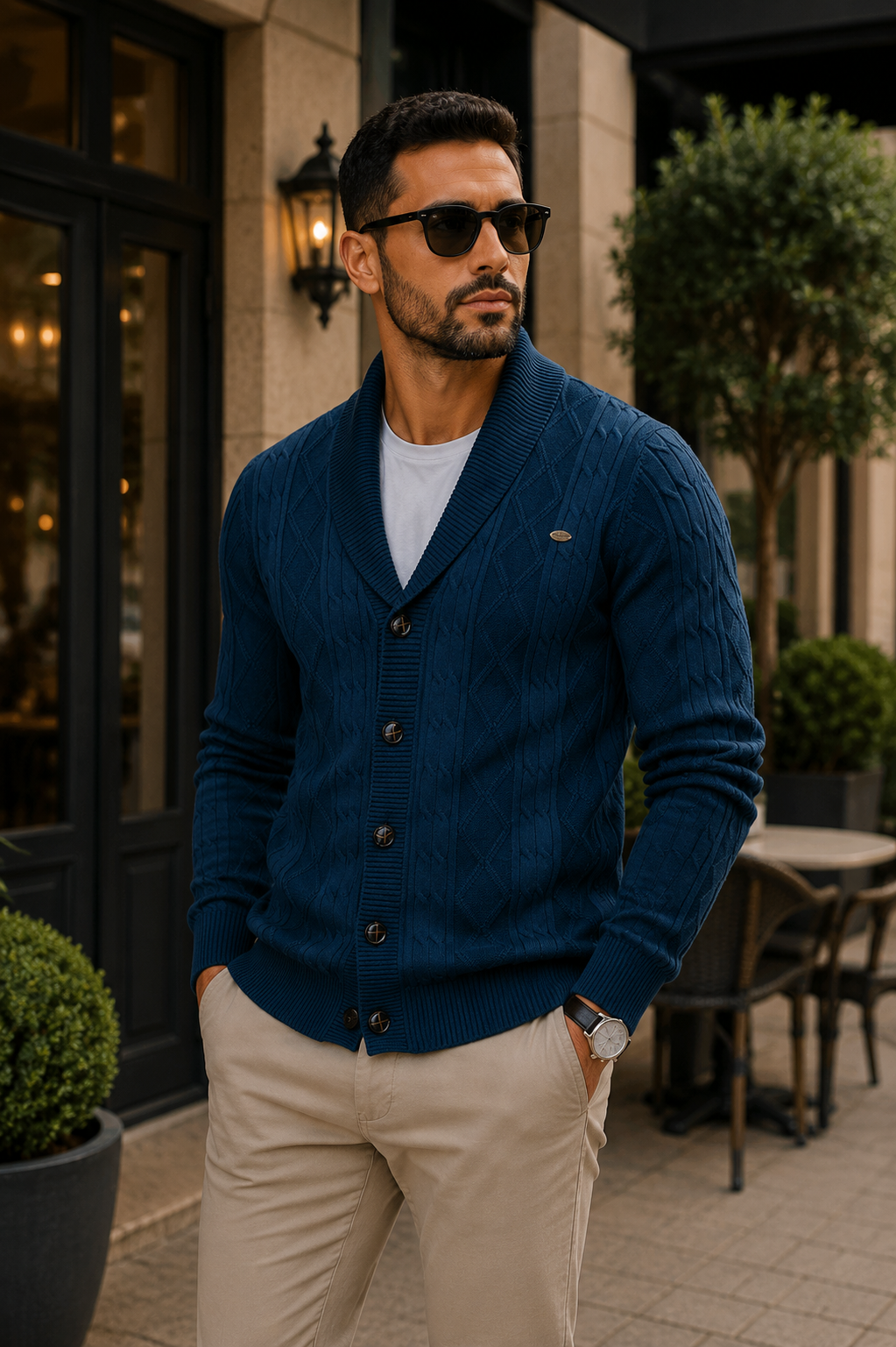 Cardigan Masculino Heritage Knit™ – Tricot Premium em Algodão