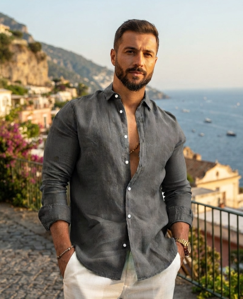 Camisa Masculina Linen Prestige™ – Algodão & Linho Premium