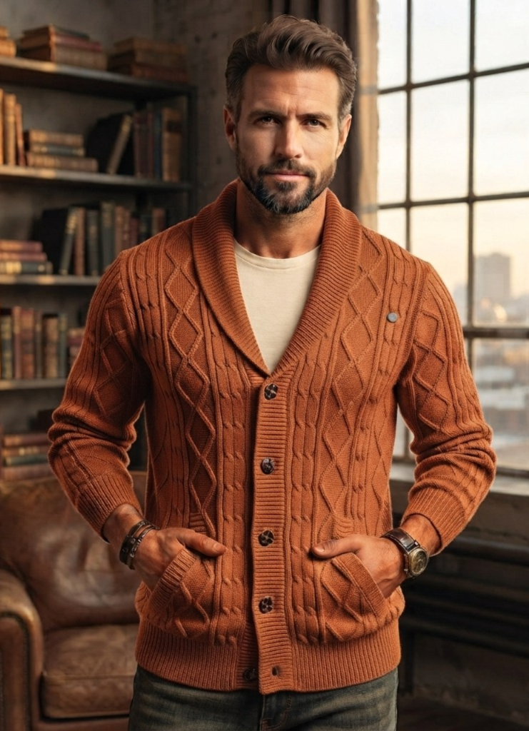 Cardigan Masculino Heritage Knit™ – Tricot Premium em Algodão