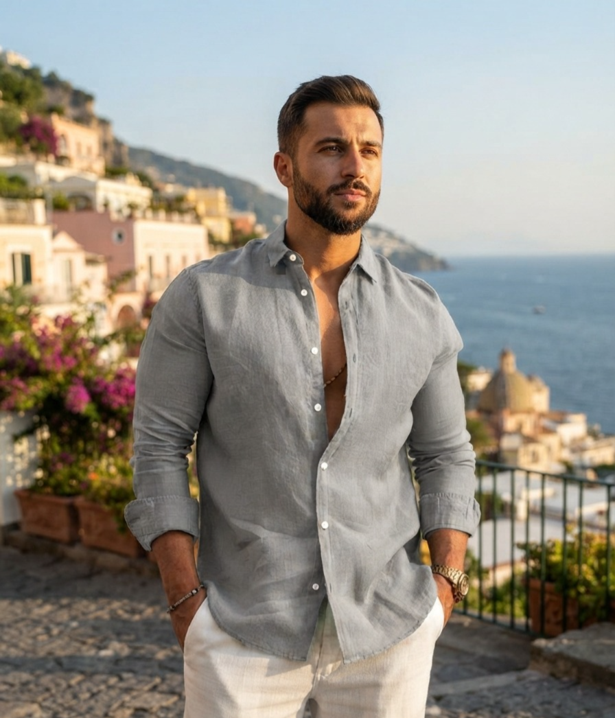 Camisa Masculina Linen Prestige™ – Algodão & Linho Premium