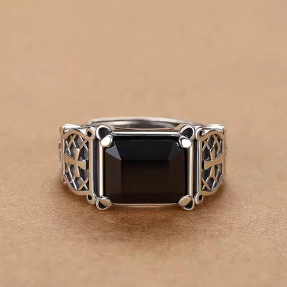 Anel Masculino Imperial Onyx™ – Prata 925 com Pedra Ágata Negra