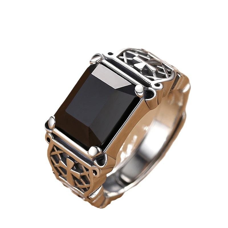 Anel Masculino Imperial Onyx™ – Prata 925 com Pedra Ágata Negra