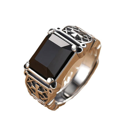 Anel Masculino Imperial Onyx™ – Prata 925 com Pedra Ágata Negra