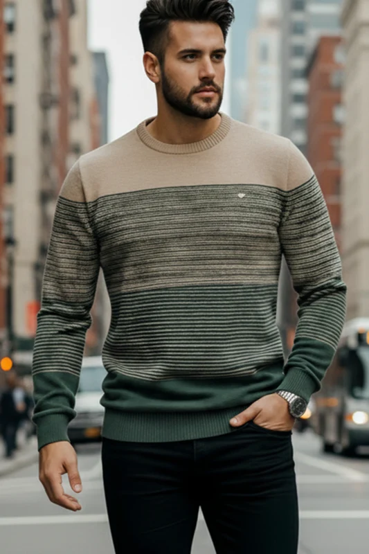 Suéter Masculino Urban Stripes™ – Tricot Premium Casual Elegante