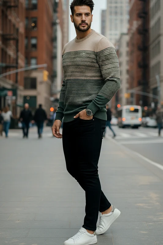 Suéter Masculino Urban Stripes™ – Tricot Premium Casual Elegante