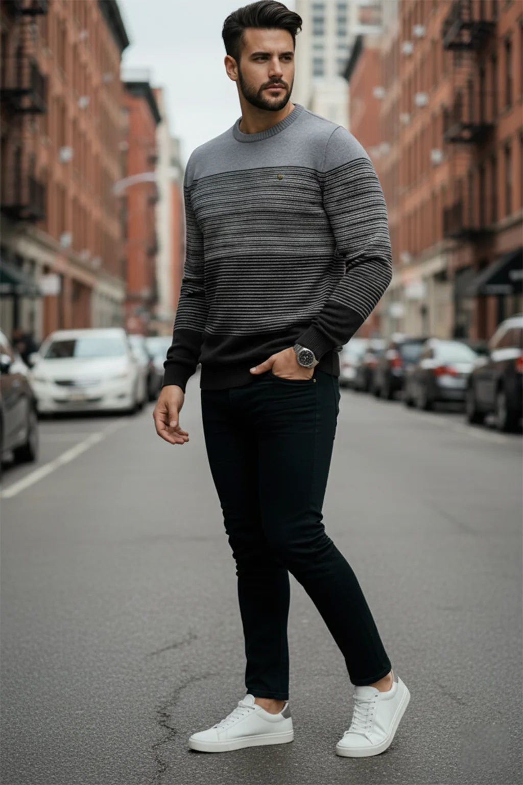 Suéter Masculino Urban Stripes™ – Tricot Premium Casual Elegante