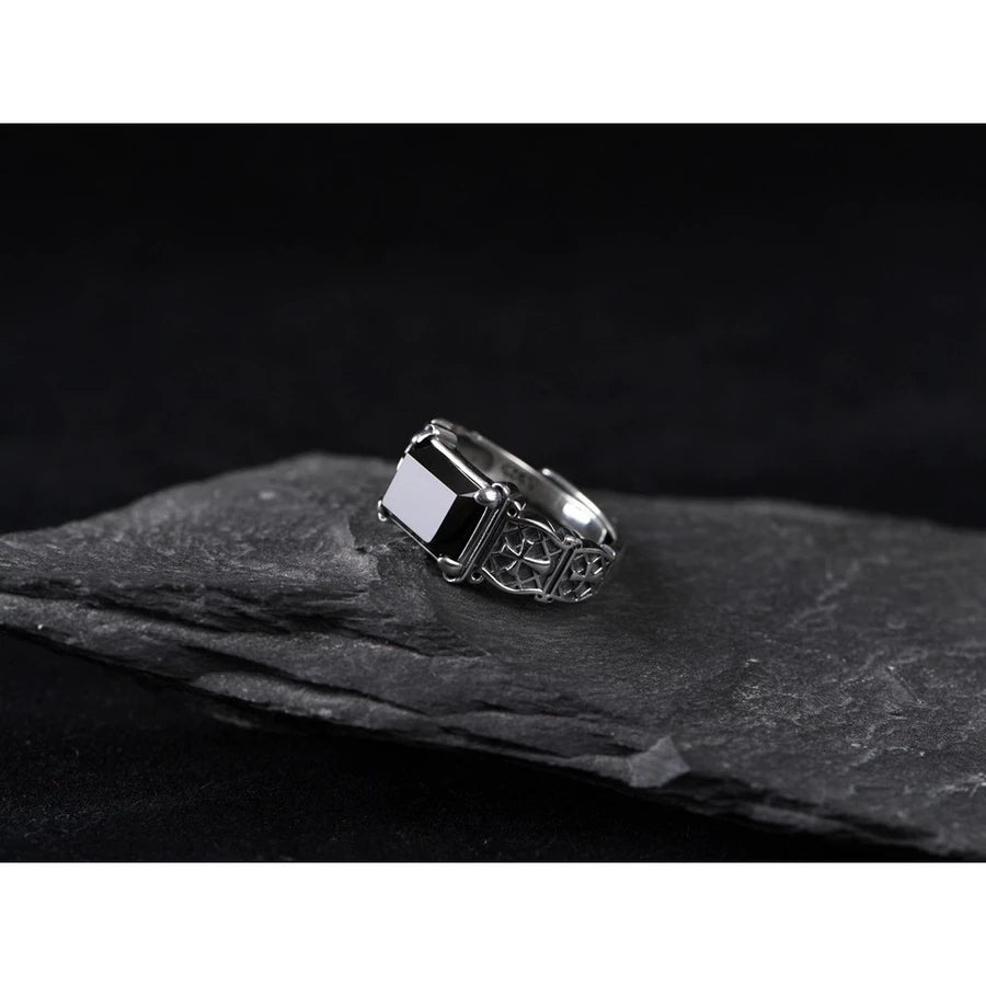 Anel Masculino Imperial Onyx™ – Prata 925 com Pedra Ágata Negra